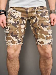 Manfinity EMRG Men's Camouflage Patchwork Fleece Denim Shorts