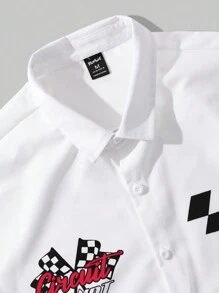 ROMWE MEN Street Life Cămașă casual cu mânecă lungă pentru bărbați, cu imprimeu cu litere