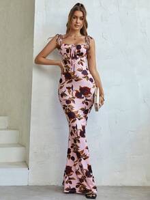 PARTHEA Printed Tie-Up Off-Shoulder Mermaid Maxi Formal Dress - Baby Pink - View 4
