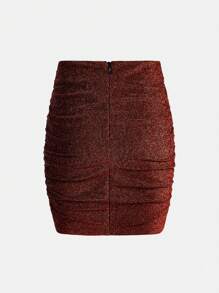 Tween Girls' Knitted Solid Color Pleated Casual Skirt - Burgundy - View 2