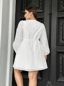 SHEIN Essnce Vestido Blanco De Talla Grande De Mujer Para Verano, Boda, Vacaciones, Con Cuello En V Profundo De Manga Larga Y Cintura Alta - Blanco - Ver 2