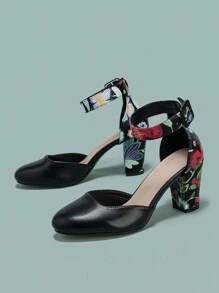 Fall/Winter 2025 Women's Spring & Summer Chunky High Heel Shoes With Hollow Out And Printed Design,Elegant,Women Pumps - Multicolor - View 2