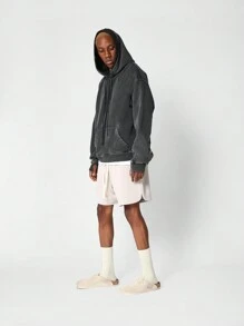 SUMWON Overhead Washed Double Hoodie With Double Cords - Black - View 3