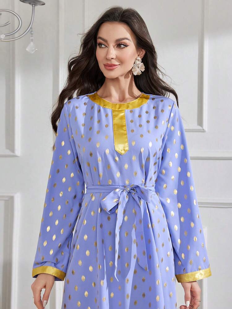 2024 New Arrival Women's Long Robe With Gold Foil Dots Print