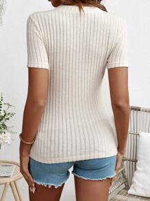 SHEIN Maternity Vacation Style V-Neck Long T-Shirt - Khaki - View 2