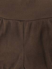 INAWLY 女士實色條紋針織修身長褲 - 米色 - 查看 6