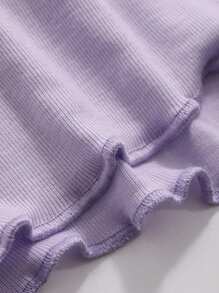 DAZY Bộ đồ ngủ đơn giản màu trơn có viền xếp nếp, đồ mặc nhà - Màu tím - Xem 7