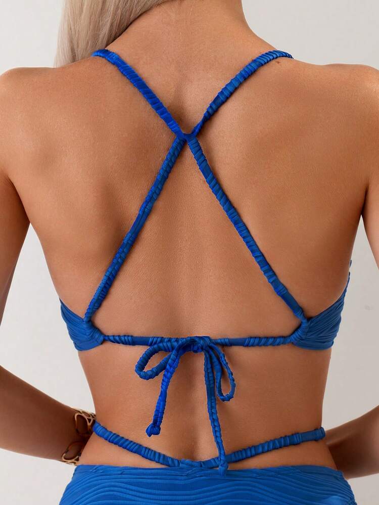 Solid Color Textured Bikini Set For Women Summer Beach