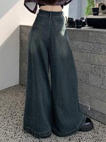 DAZY 女士褶皱阔腿牛仔裤、宽松牛仔裤