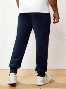 Manfinity Homme Men's Loose Fit Letter Print Sweatpants With Drawstring Waist - Navy Blue - View 2