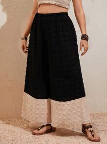 SHEIN Clasi Plus Size Color Block Woven Wide Leg Pants Fall Cloth For Women - Multicolor - View 3