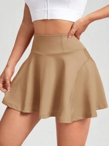 SHEIN EZwear Women's Knitted Skorts With Anti-Exposure Shorts - Khaki - View 5