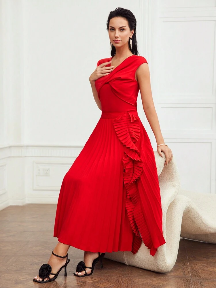 WOVEN WOMEN'S RUFFLE TRIM PLEATED SKIRT