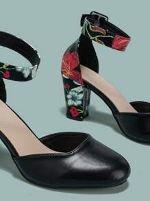 Fall/Winter 2025 Women's Spring & Summer Chunky High Heel Shoes With Hollow Out And Printed Design,Elegant,Women Pumps - Multicolor - View 5