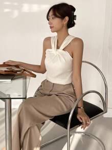 DAZY 纯色扭纹针织修身无袖女式背心夏季外出上衣