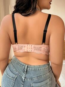 Plus Size Women's Lace Underwire Bra - Coral Pink - View 2