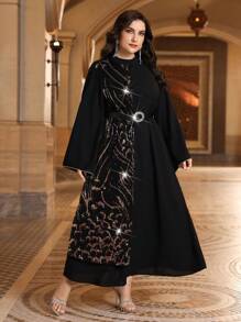 Al Najma Plus Size Glitter Patchwork Flare Sleeve Dress