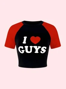 Muchica 女款拼色短插肩袖字母印花 T 卹 - 彩色 - 查看 3