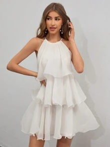 Firerie Women's A-Line Halter Neck Cake Dress - Apricot - View 5