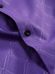 Manfinity Mode 男士菱形格纹印花长袖衬衫，男士紫色正装衬衫，男士修身正装衬衫，男士正装衬衫 - 紫色 - 查看 6