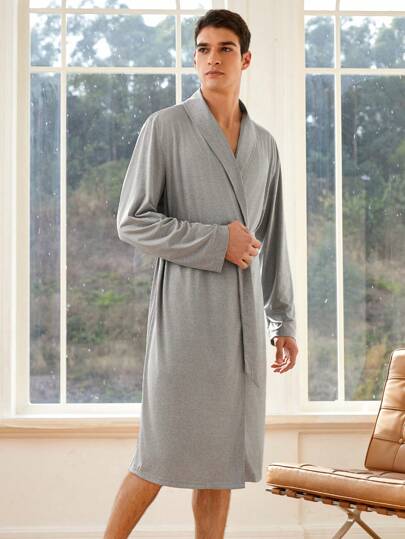 Men's Plain Color Long Sleeve Robe