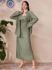 Mulvari Damen Einfarbige Langarm Bluse Und Kleid Set