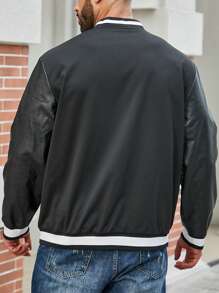 Manfinity Homme Chaqueta De Béisbol Para Hombres De Talla Grande Con Texto Impreso