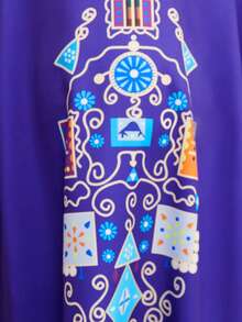 SHEIN Young Girl's Loose Fit V-Neck Batwing Sleeve Printed Dress For Summer - Blue - View 5