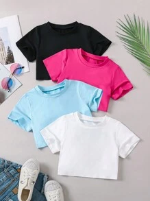 SHEIN 年輕女孩4入組短袖t恤套裝 - 彩色 - 查看 1
