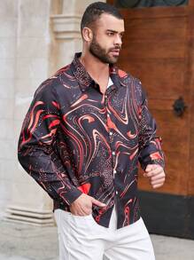 Manfinity Homme Plus Size Men's Full Print Long Sleeve Shirt