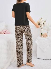 Ariqdhaksinargha Conjunto de pijama de pantalón con estampado de leopardo y blusa de unicolor para mujer artista, para verano, vacaciones, salir, se ajusta al estilo de Ibiza