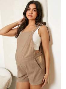 SHEIN Maternity Overalls Romper With Pockets - Khaki - View 3