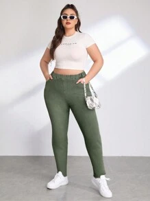 SHEIN EZwear 大尺碼修身休閒牛仔褲 - 軍綠色 - 查看 5