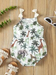 Body Per Neonata Stampato Con Palme E Giraffa E Decorato Con Fiocco