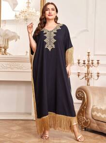 Al Najma Túnica Para Mujer De Talla Grande Con Encaje Soluble En Agua Y Mangas Murciélago Decoradas Con Flecos