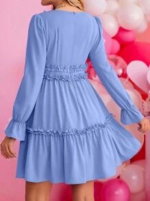 SHEIN Thai sản Cổ chữ V Tay áo chuông Đầm - Màu xanh lam - Xem 2