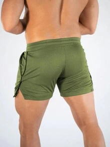 Herr 2-i-1 Sport-Shorts Med handduksögla - Armé Grön - Visa 2