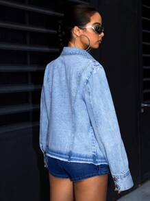 SHEIN ICON Women's Asymmetrical Collar Denim Jacket - Blue - View 6
