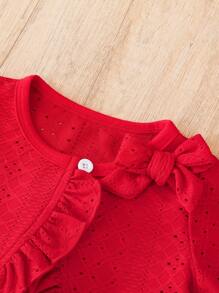 嬰兒女孩紅色高腰夾克,褶邊、蝴蝶結設計,適合日常休閒和運動,春夏季節 - 彩色 - 查看 6
