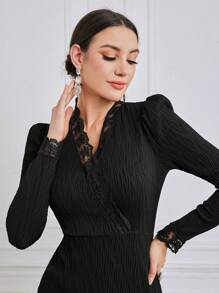 Modelyn Women's Lace Floral Wrap Dress - Black - View 4