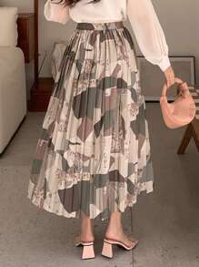 DAZY 女士全印花几何图案百褶裙，秋季服装 - 彩色 - 查看 2