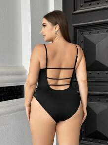 SHEIN Essnce Body informal de talla grande para mujer de verano con diseño de espalda descubierta y tirantes de espagueti, unicolor, para festival de música