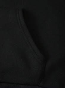SHEIN EZwear Slogan Graphic Kangaroo Pocket Drawstring Thermal Lined Hoodie - Black - View 8