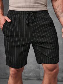 Manfinity VCAY Men's Striped Knitted Shorts Sweat Plain Black Urban Casual