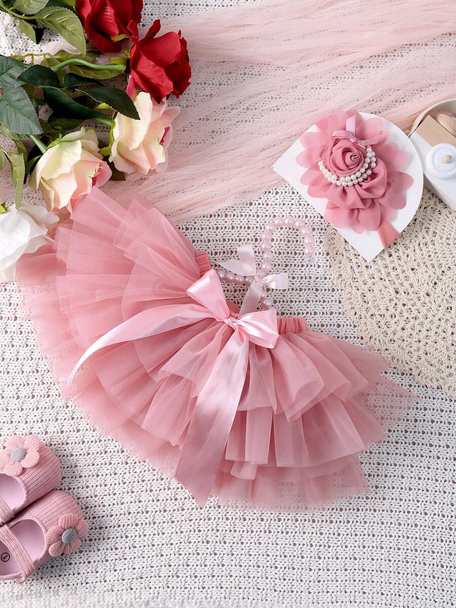 Babymeisje mesh tutu rok en roze bloem hoofdband set, perfect voor pasgeboren fotografie