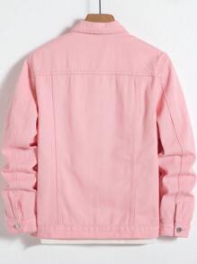 Manfinity Homme 男士长袖粉色纽扣牛仔夹克，秋季款 - 粉色 - 查看 2
