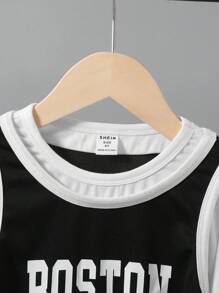 SHEIN Young Boy's Sports Round Neck Short Sleeve 2 In 1 T-Shirt With Letter Pattern - Multicolor - View 10