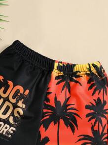 SHEIN Em bé Con trai Lá thư & Cây cọ Mô hình Phong cách kỳ nghỉ Quần bơi Trunk - Nhiều màu - Xem 3