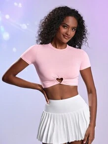 SHEIN Sports Heart Shaped Hollow Out Short Sleeve Athletic T-Shirt Gym Top