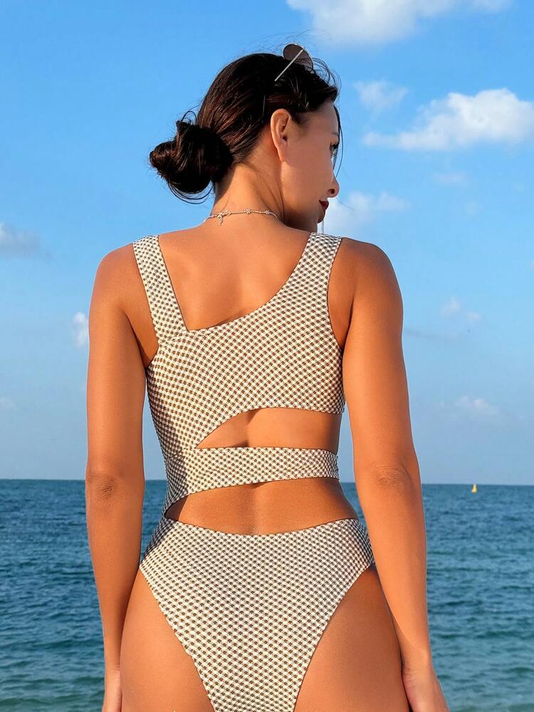 Women's One-Piece Swimsuit With Hollow Grid Pattern Summer